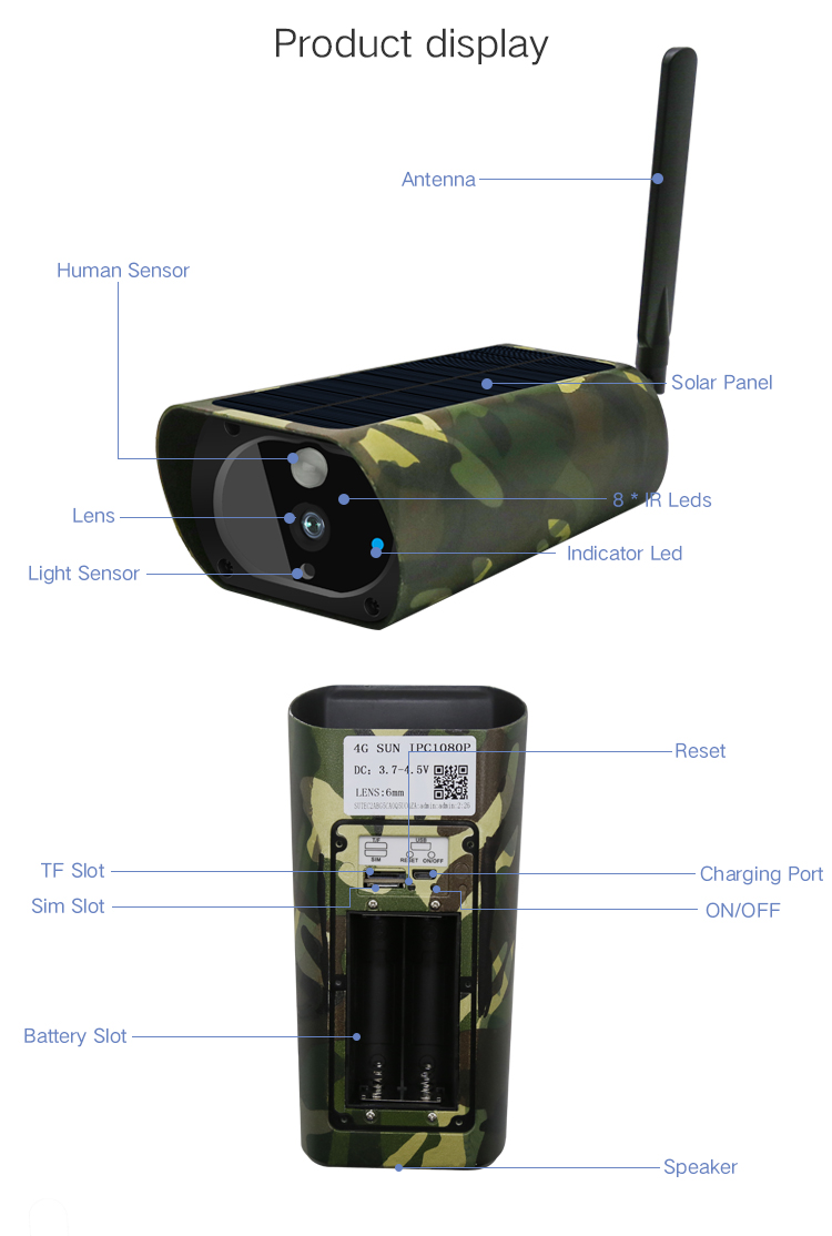 2MP 4G Simcard Bullet IP CCTV Outdoor Waterproof Network Security Solar Panel Wifi Camera